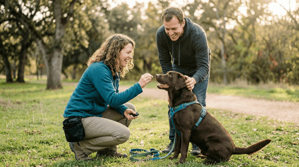 Training session strengthening bond between labrador and owner